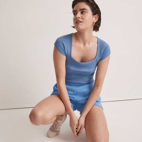 NWT Madewell | Supima Rib Square-Neck Tee In Hermitage Blue - Picture 3 of 10